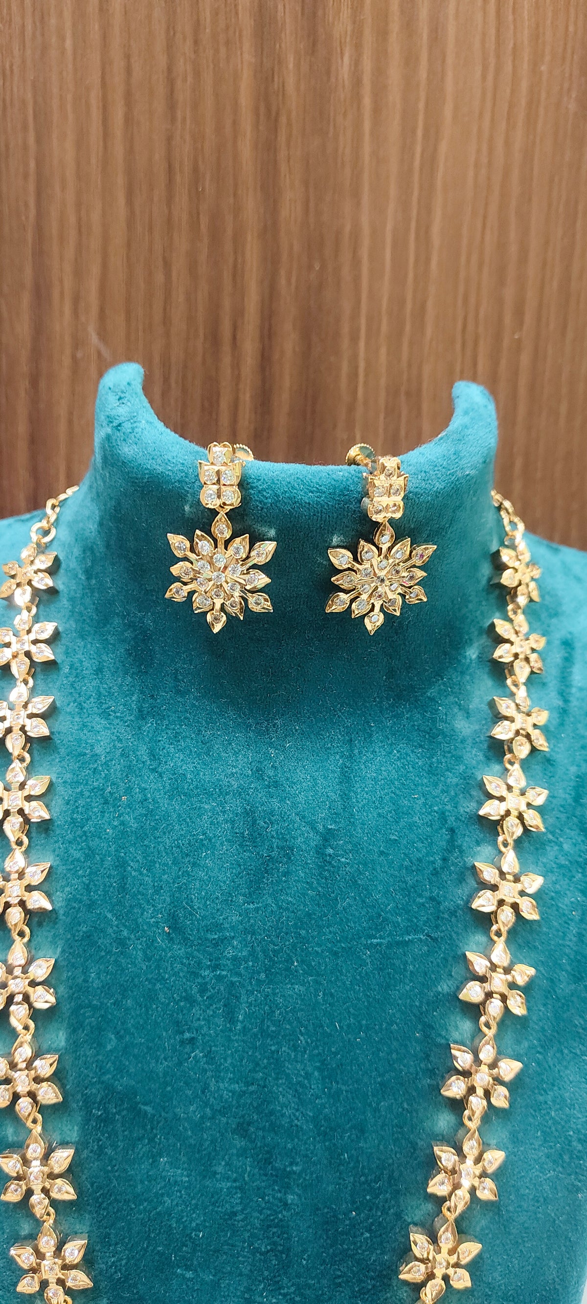 Pure panchaloham daimond look trendy long haram with earrings