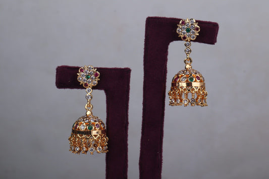 Multistone Hasli Panchaloham Jhumkas