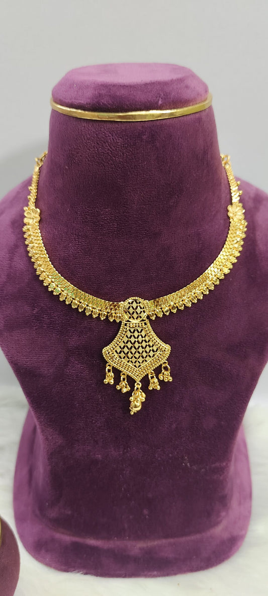 1 gram gold plated look necklace set with earrings