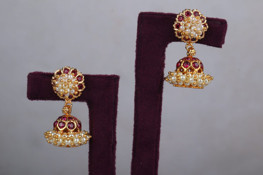 Lakshmi Motif Kemp Pearl Jhumkas