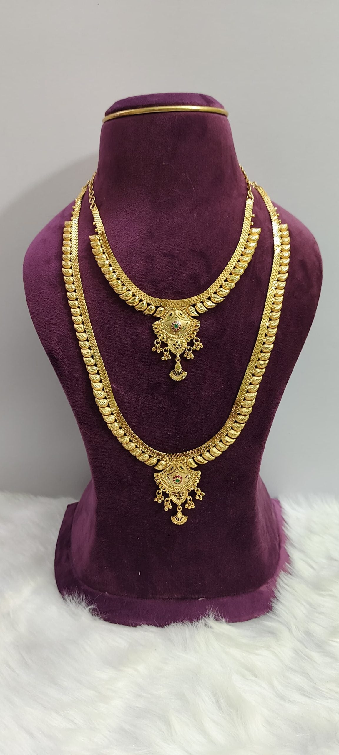 100% gold look necklace and long haram combo set