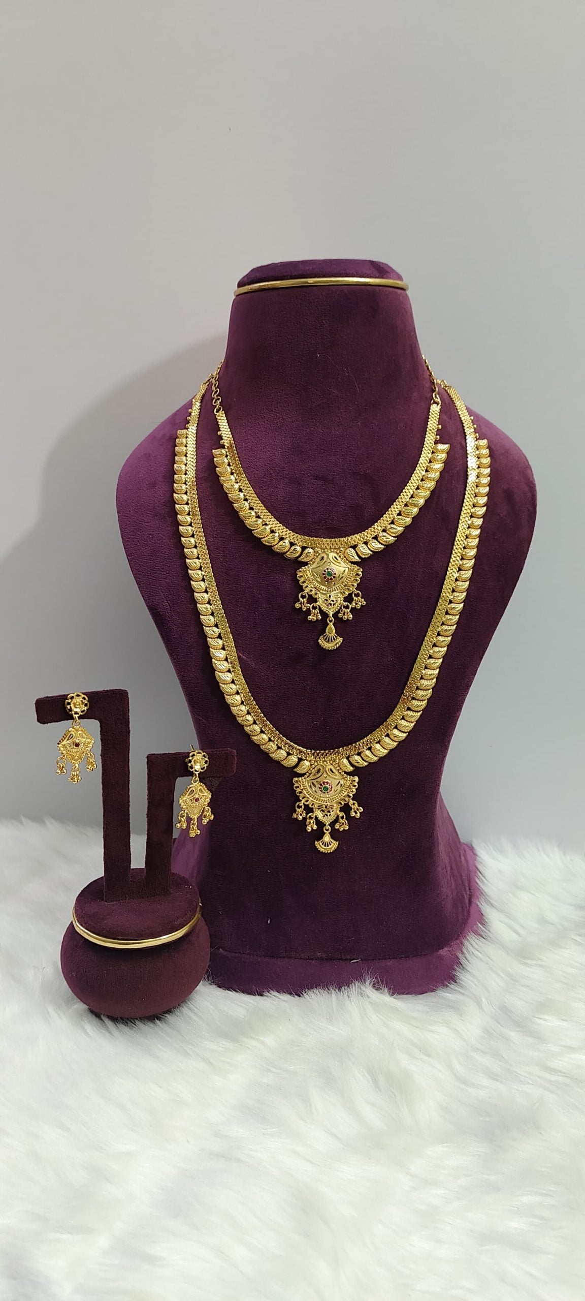 100% gold look necklace and long haram combo set