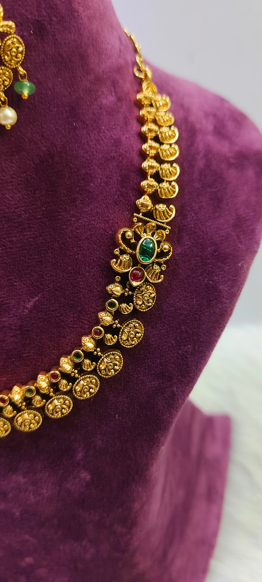 Non God motive premium nakshi antique kasu necklace set