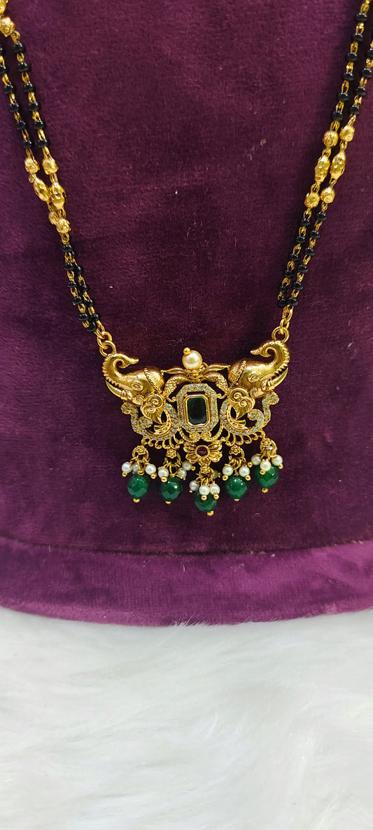 Trendy 28" length nakshi pendent 2 line black beads