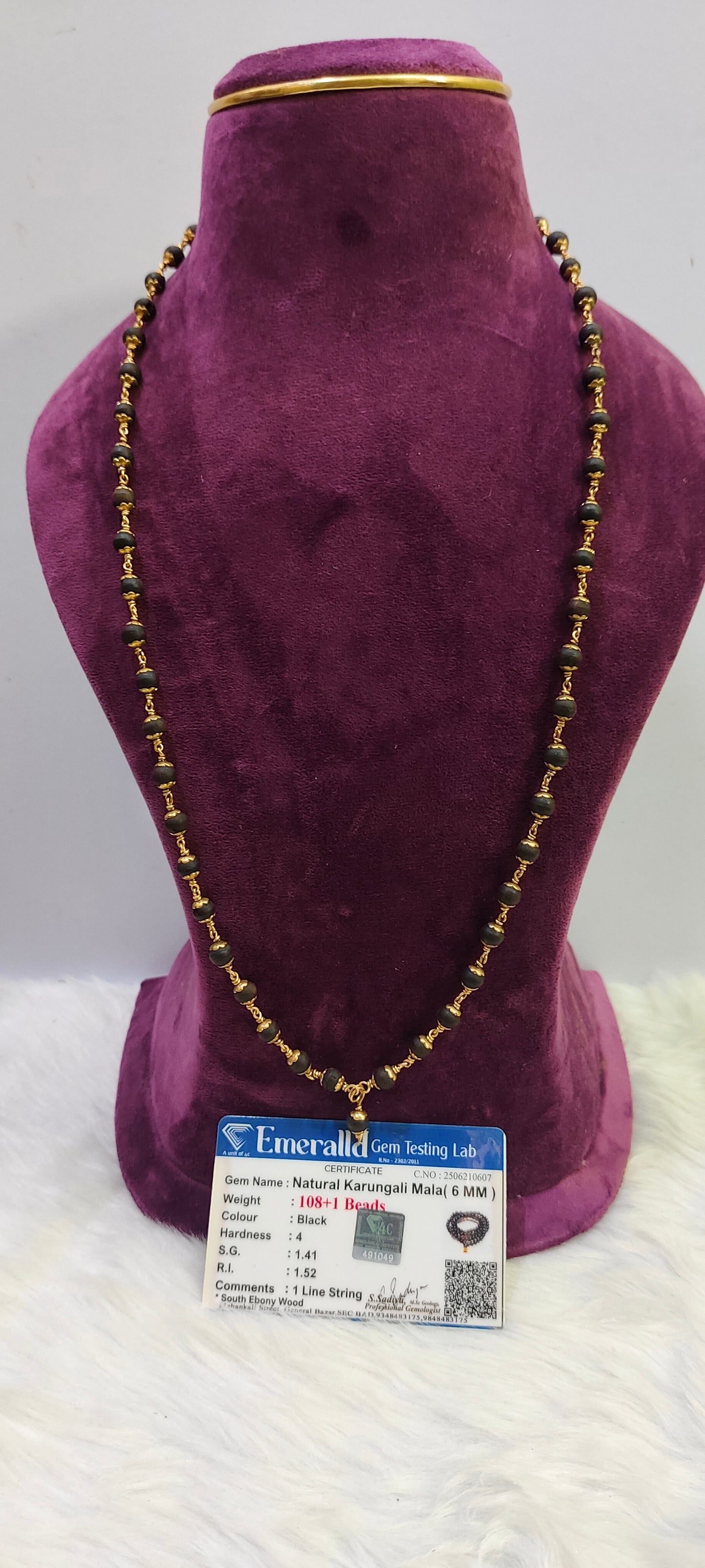 Pure panchaloham 6mm size Karungali mala with cirtificate