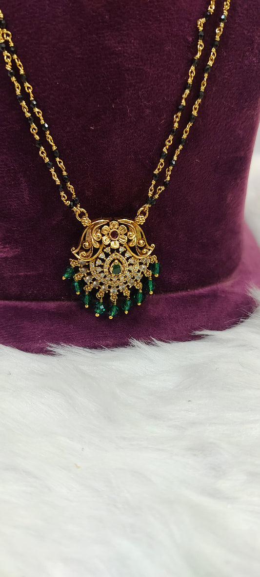 Premium nakshi 2line black beads with nakshi pendent