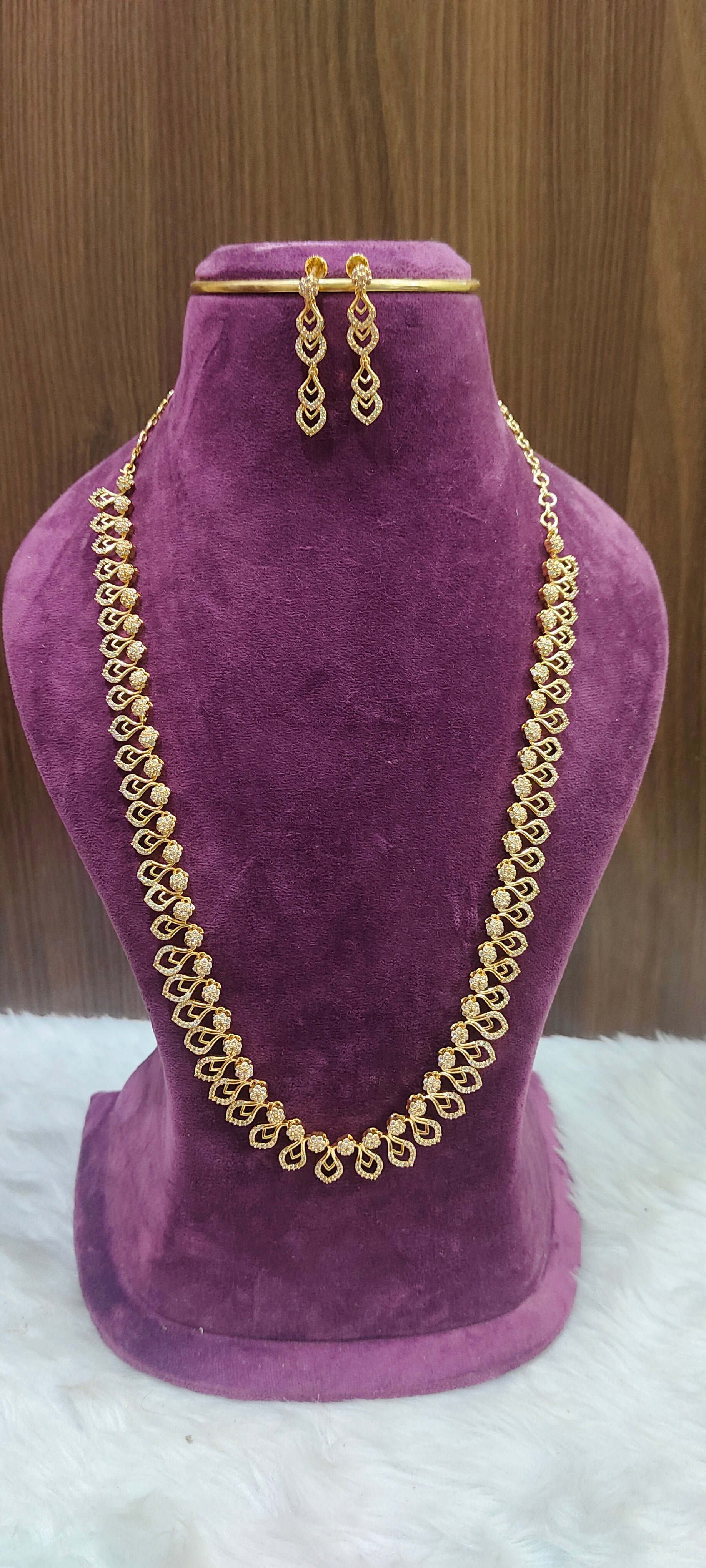 Premium dimond look long haram with earrings – Paanchajanya Jewels