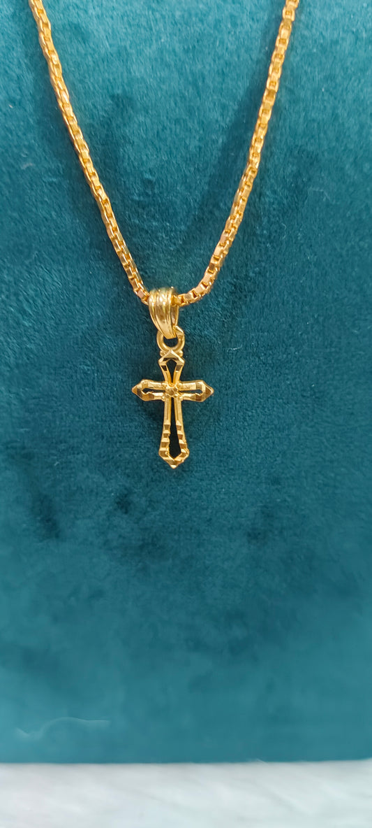 Premium micro gold plated 18" length cross pendant chain