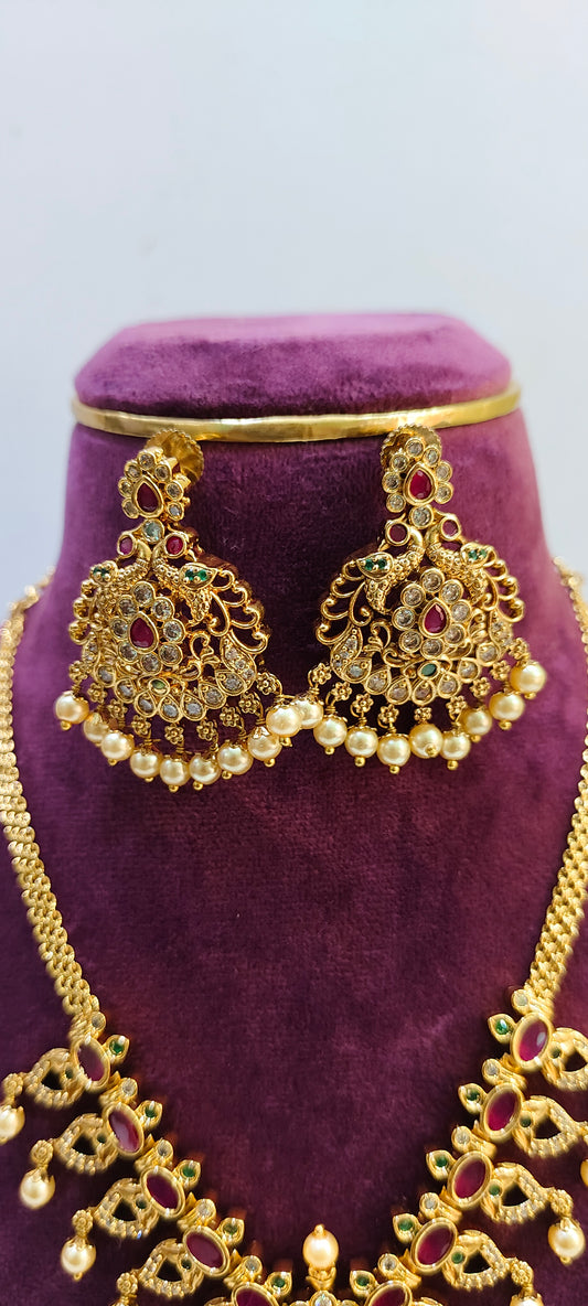 Premium nakshi ruby necklace set with big earrings