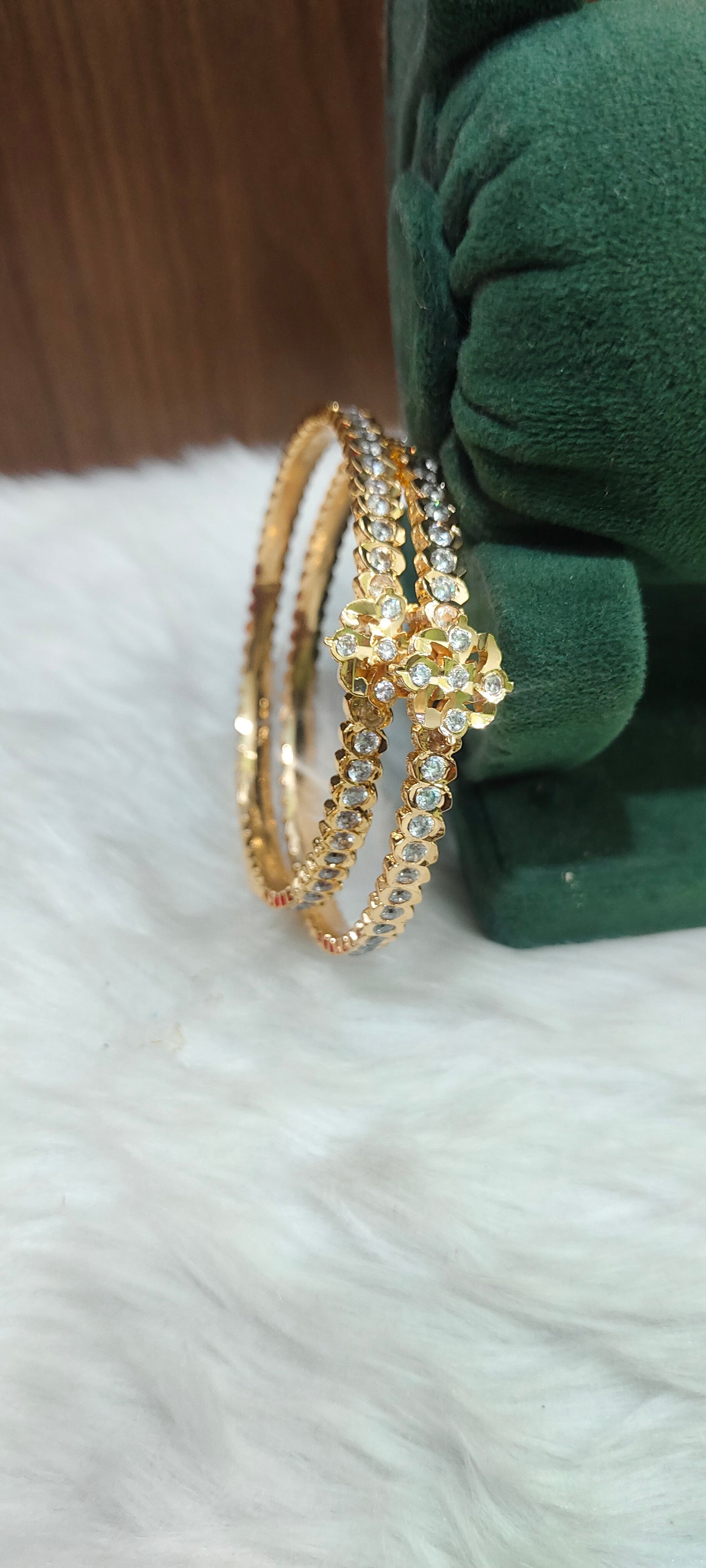 Pure panchaloham white stone 2 kada bangles