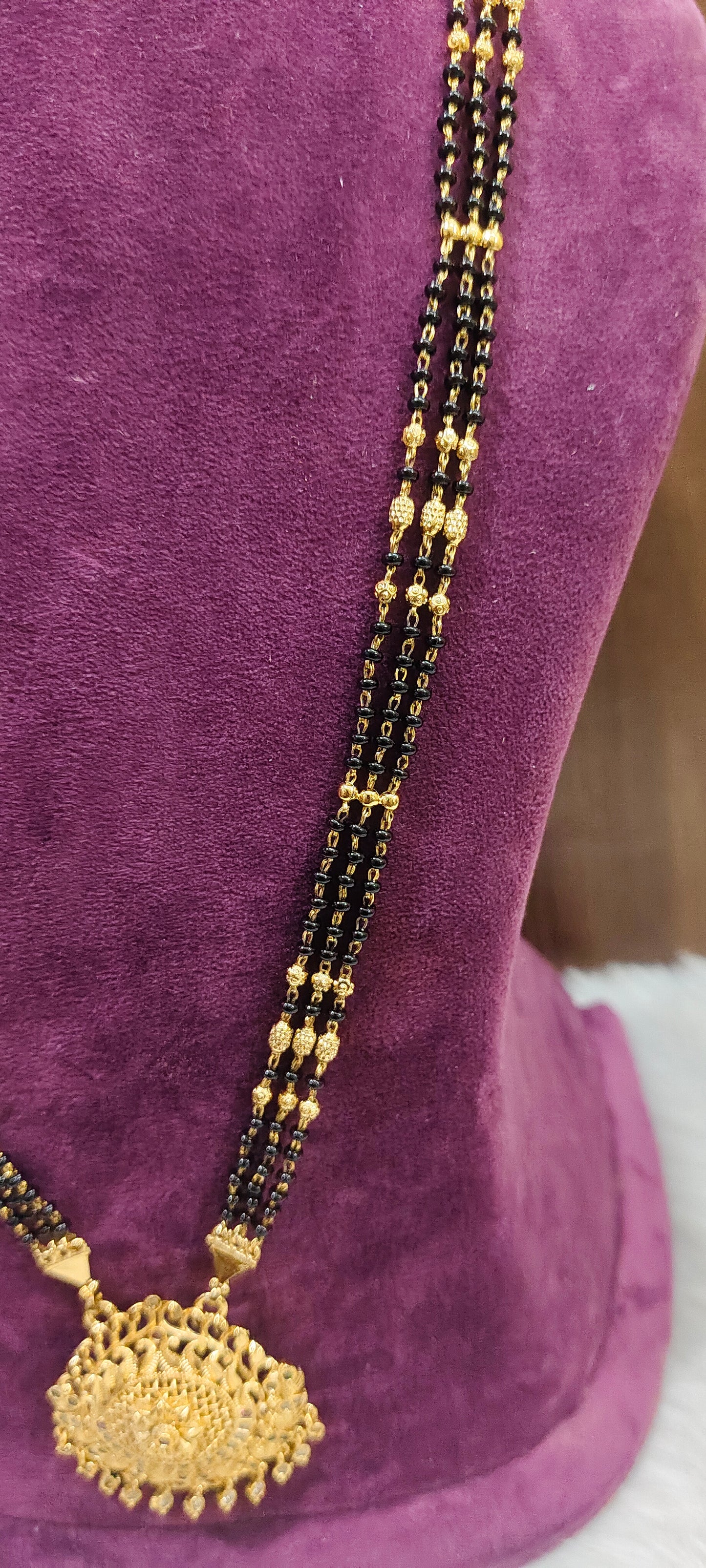 Premium nakshi 30" length 3 line long black beads