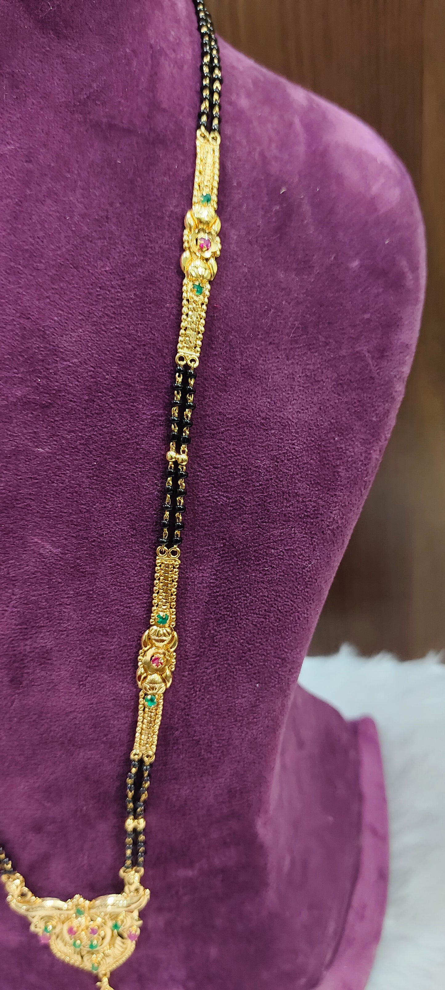 Premium micro gold plated 28" length gold look black beads