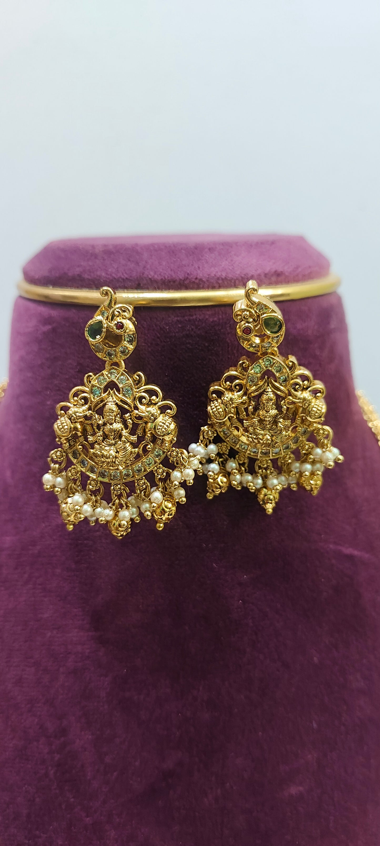 Premium nakshi 30" length 5 line chandraharam with ashtalakshmi pendant and earrings