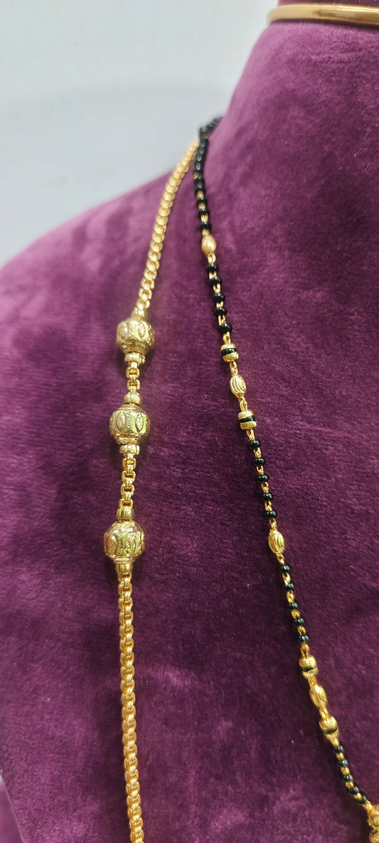 Premium micro gold plated 26" length Thali chain and 18" Short black beads