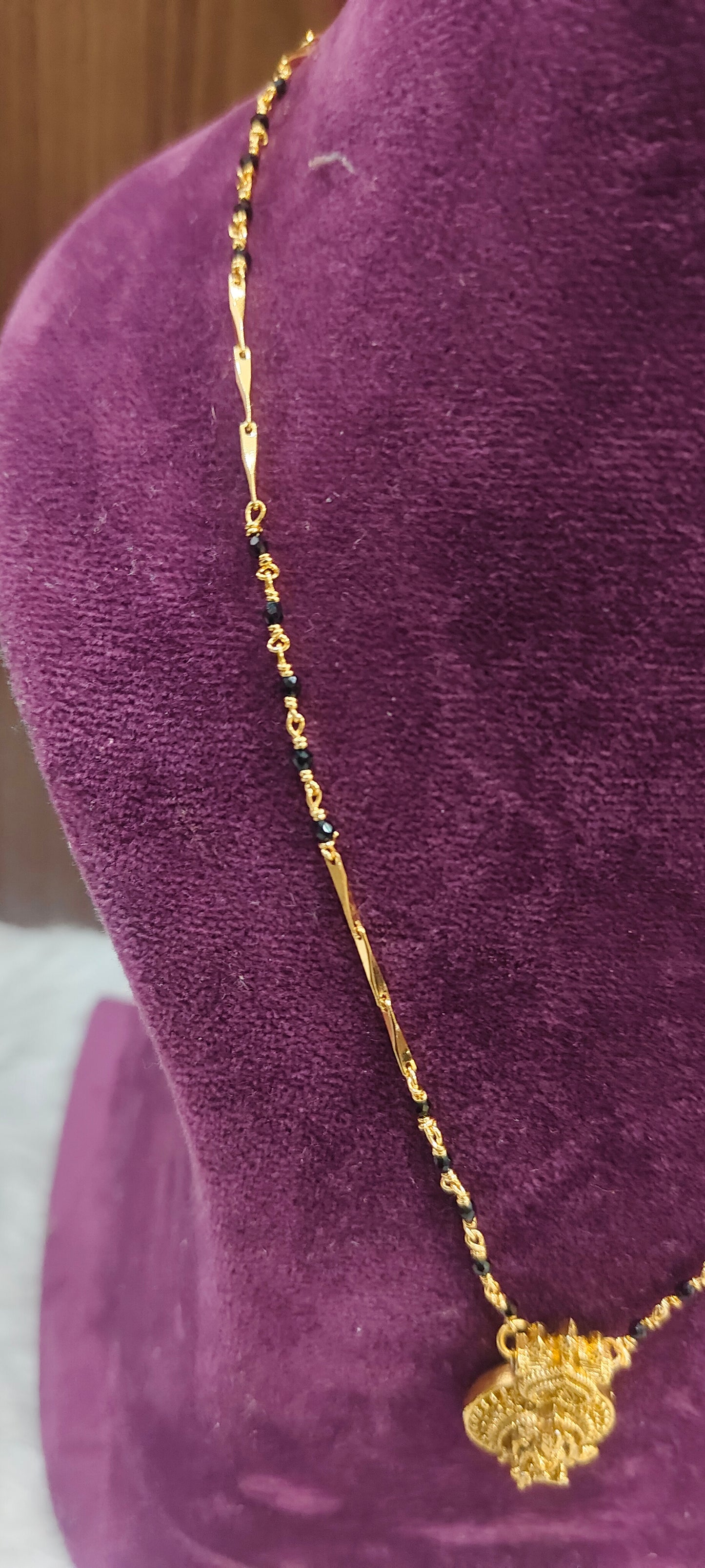 Premium micro gold 18" length Lakshmi Devi pendant short black beads