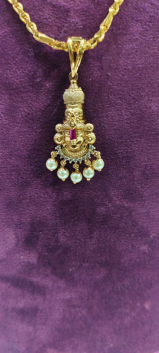 Premium micro gold plated 20" length 5 plus 1 chain with balaji pendant