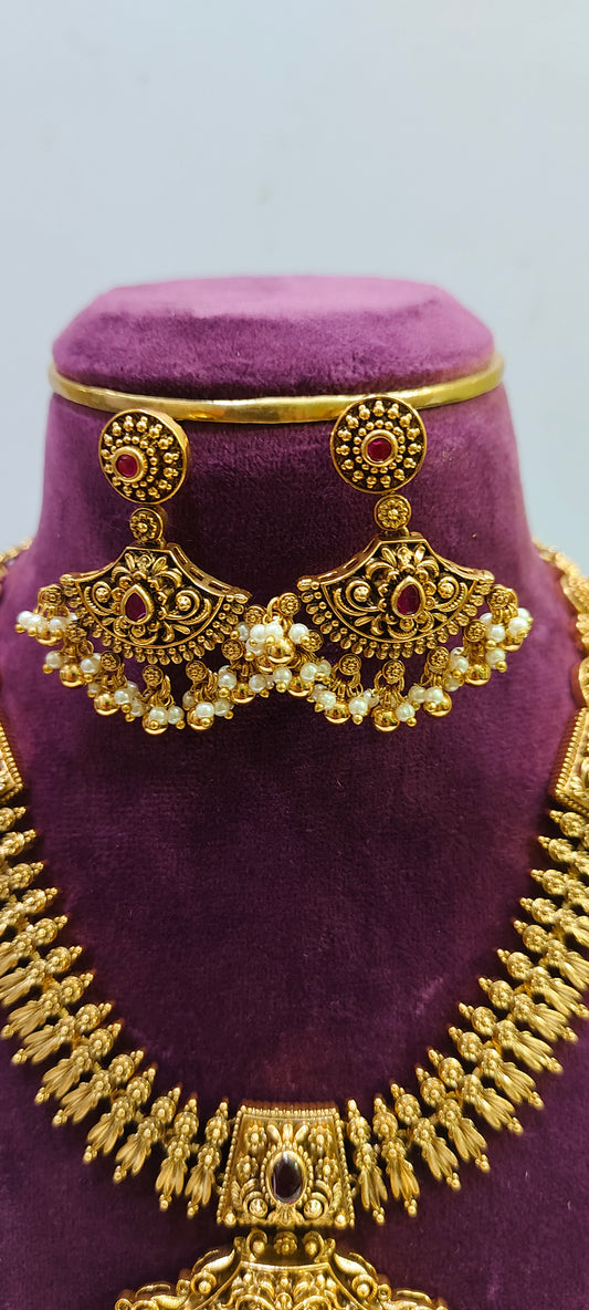 Premium antique nakshi 3d embossed bridel necklace set