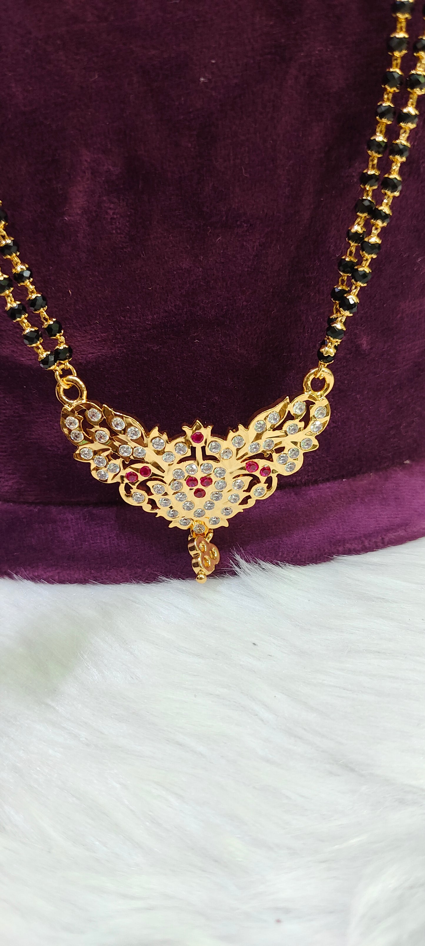 Pure panchaloham pendant with micro30" black beads with panchaloham jumkas combo