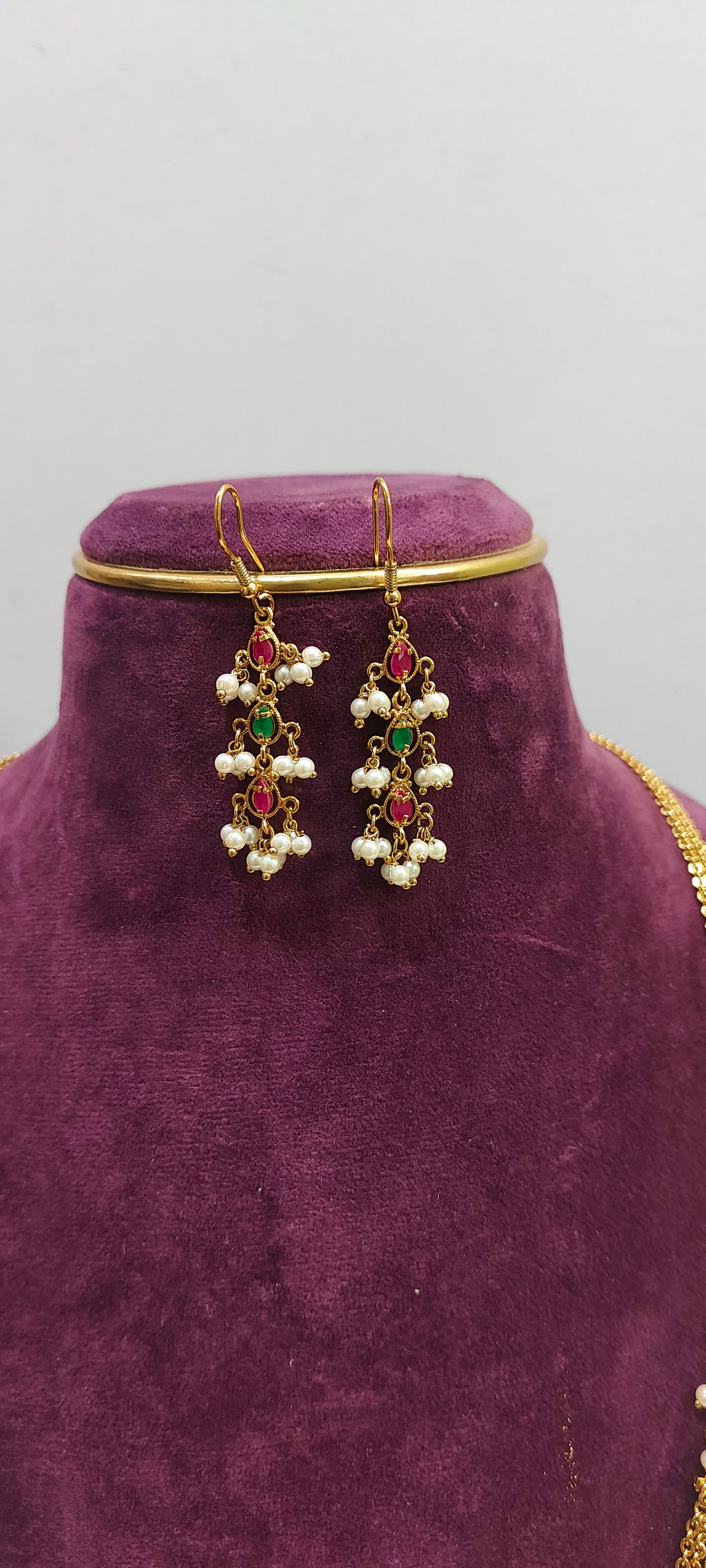 Premium nakshi 32" length step Chandraharam with earrings