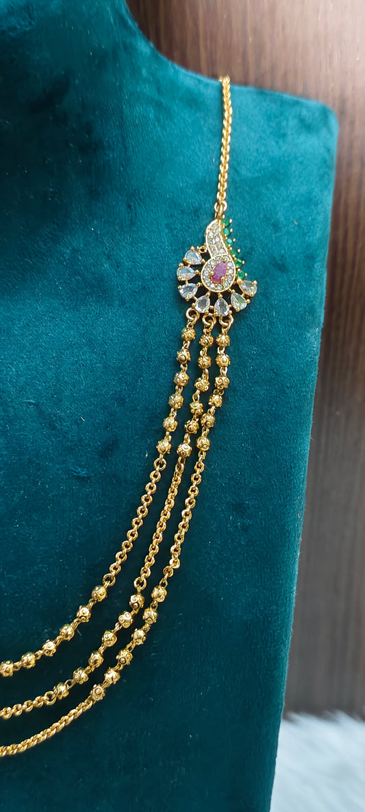 Premium nakshi 3 step necklace with side broch