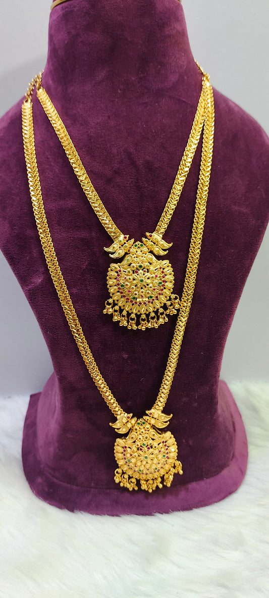 100% gold look necklace and long haram combo
