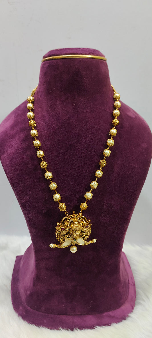 Premium antique nakshi 22" length puligoru pendant with pearl chain