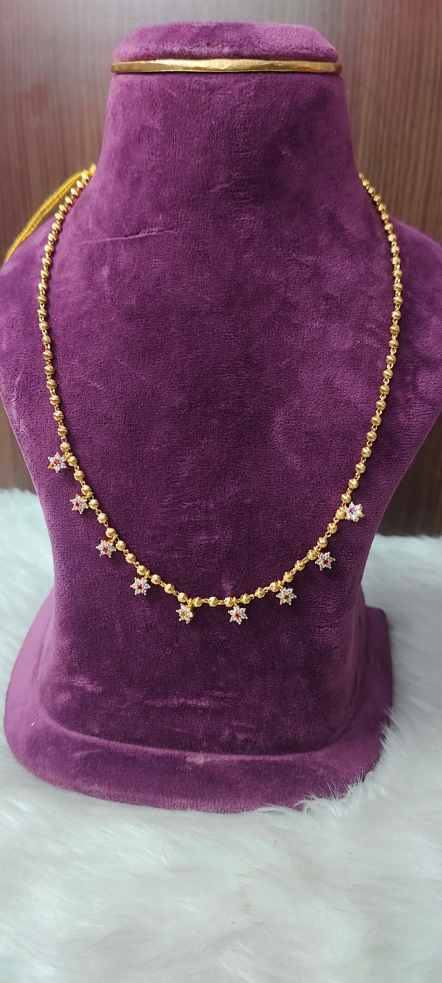 Premium micro gold plated 18" length dd ball chain with stone flower