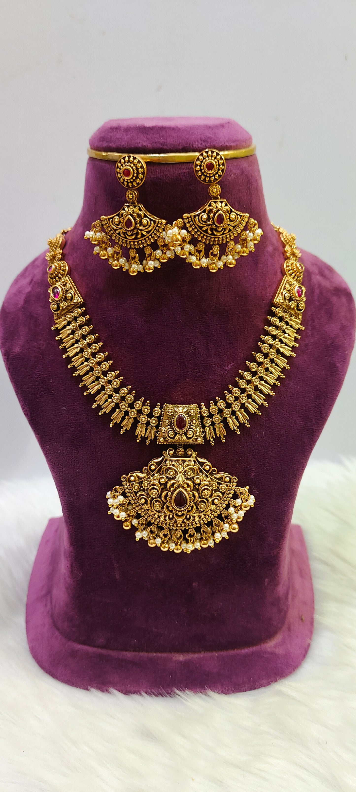 Premium antique nakshi 3d embossed bridel necklace set