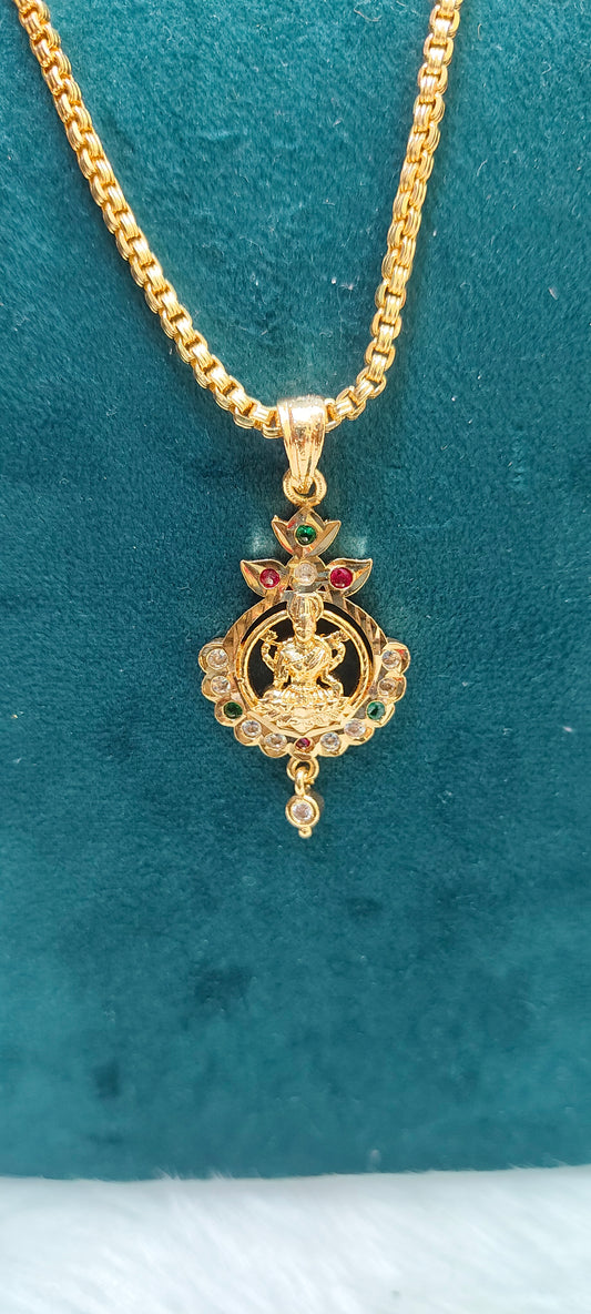 Pure panchaloham polished Lakshmi Devi pendant with 18" length micro gold plated bharathi model chain
