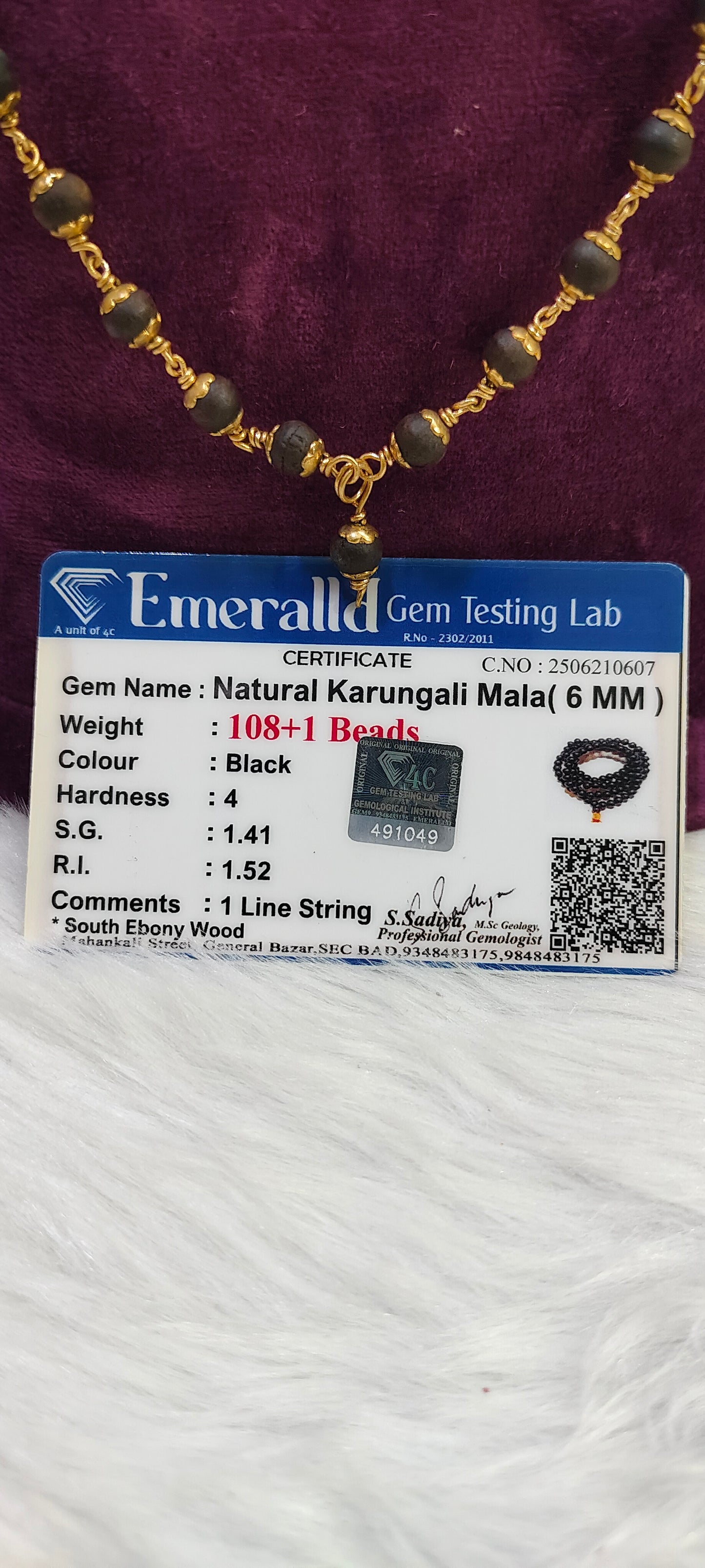 Pure panchaloham 6mm size Karungali mala with cirtificate