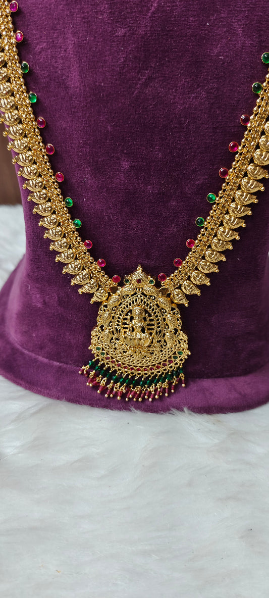 Premium micro gold plated 30" long haram with Lakshmi Devi pendant