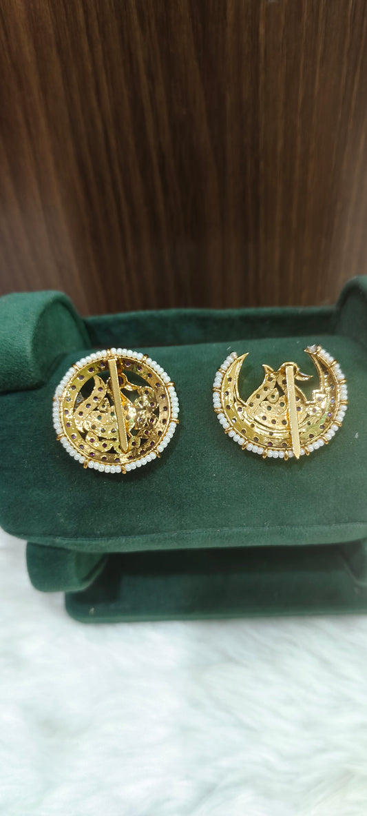 High premium kempu stone sun and moon cum jada billa with pearl hand making