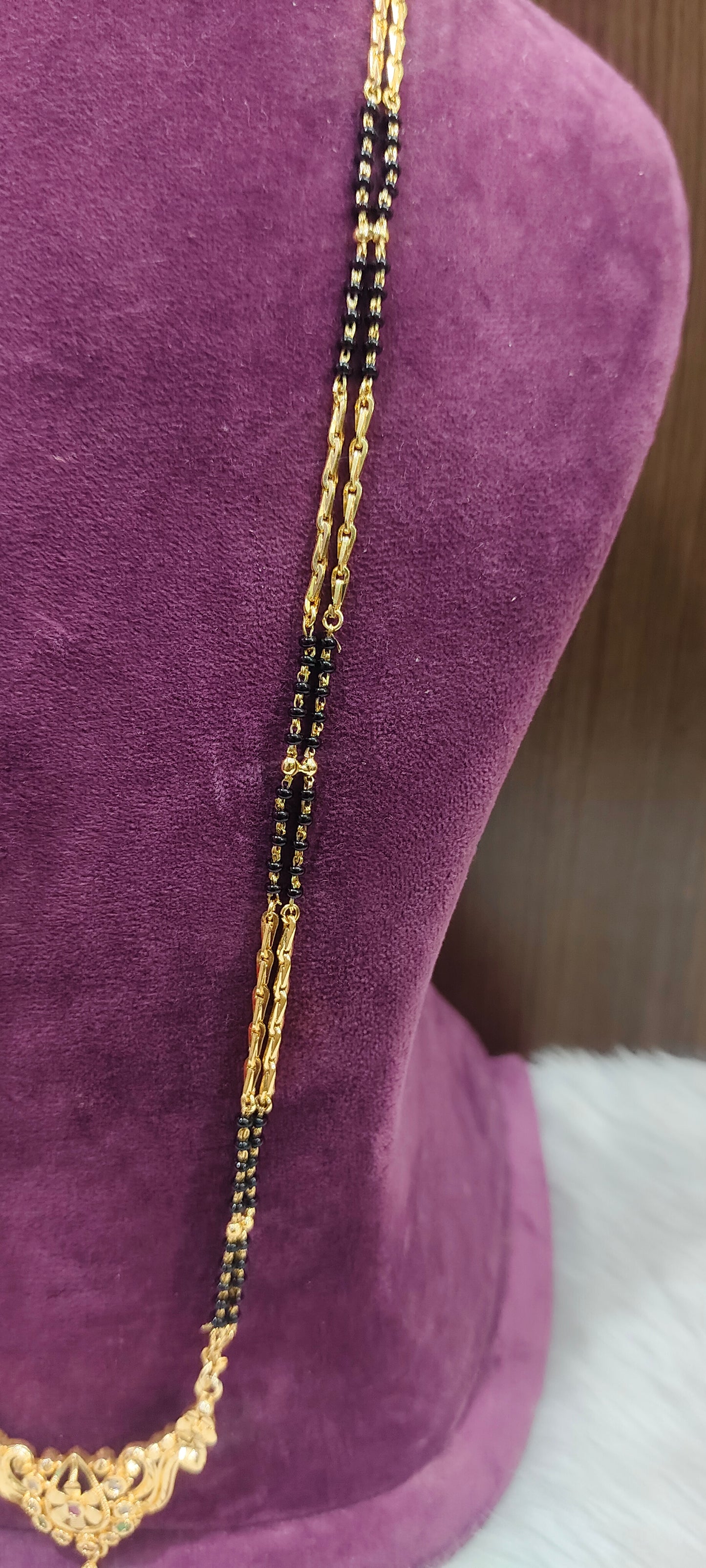 Premium micro gold plated real gold look 28" length long black beads