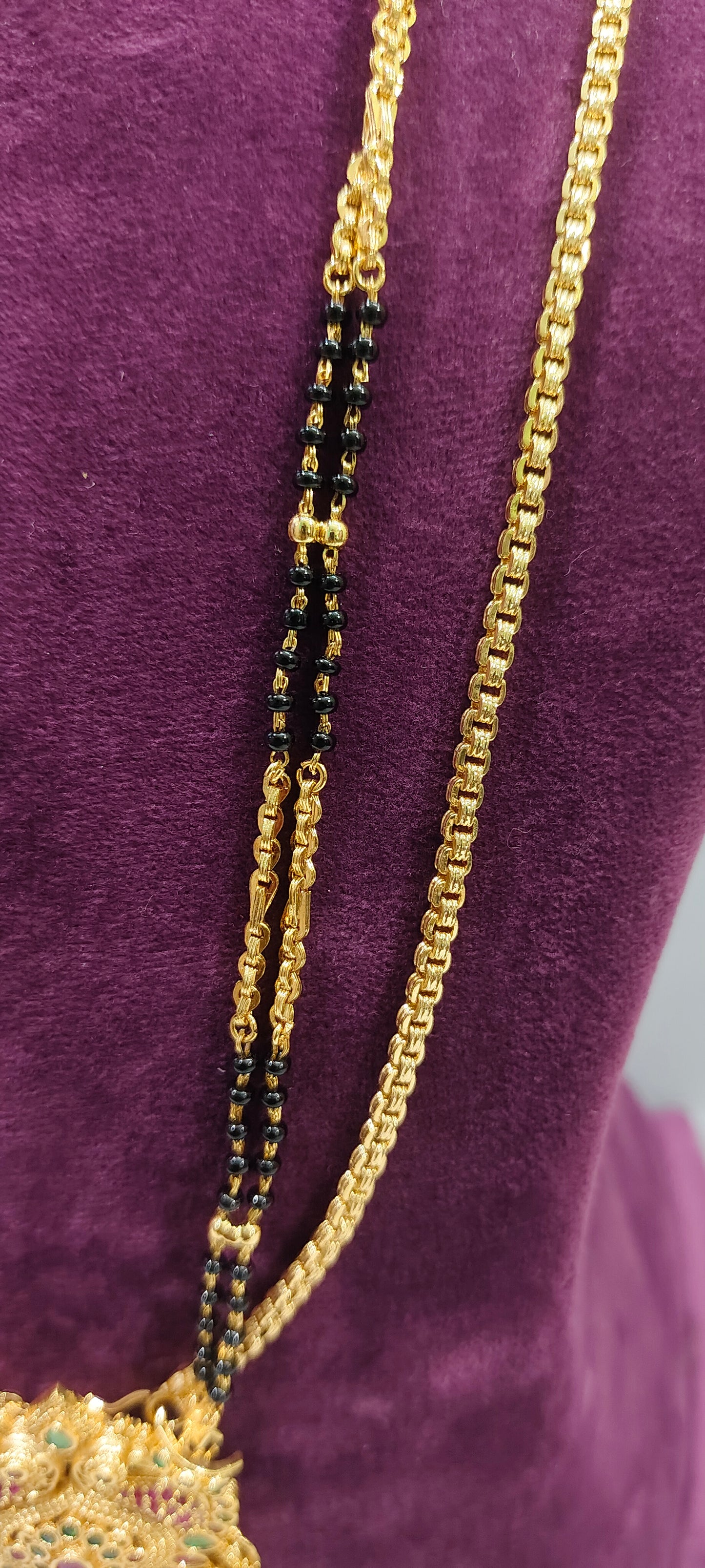 Premium micro gold plated 3 set combo (26" length Thali chain 28" length long black hair with vanki ring )