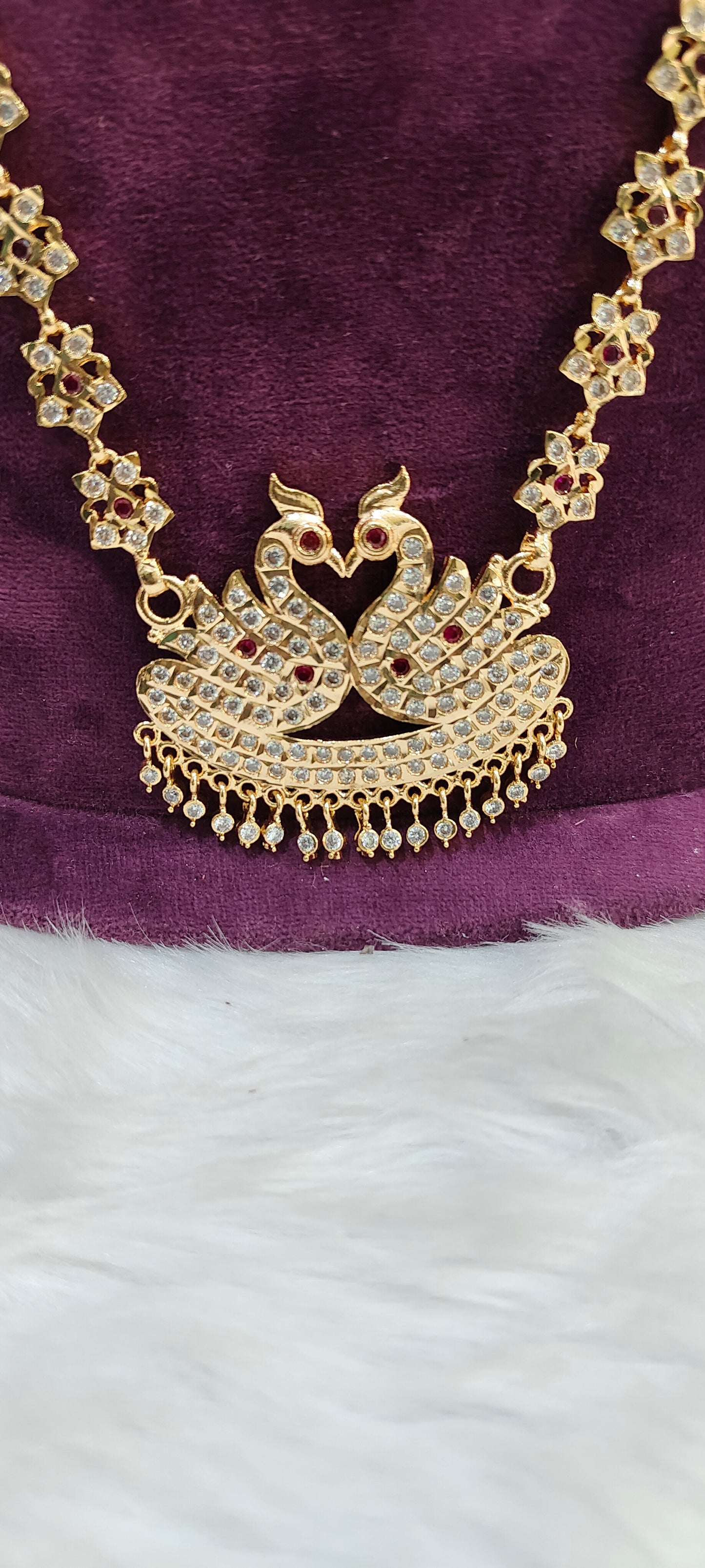 Pure panchaloham 32" length double swam pendant long haram