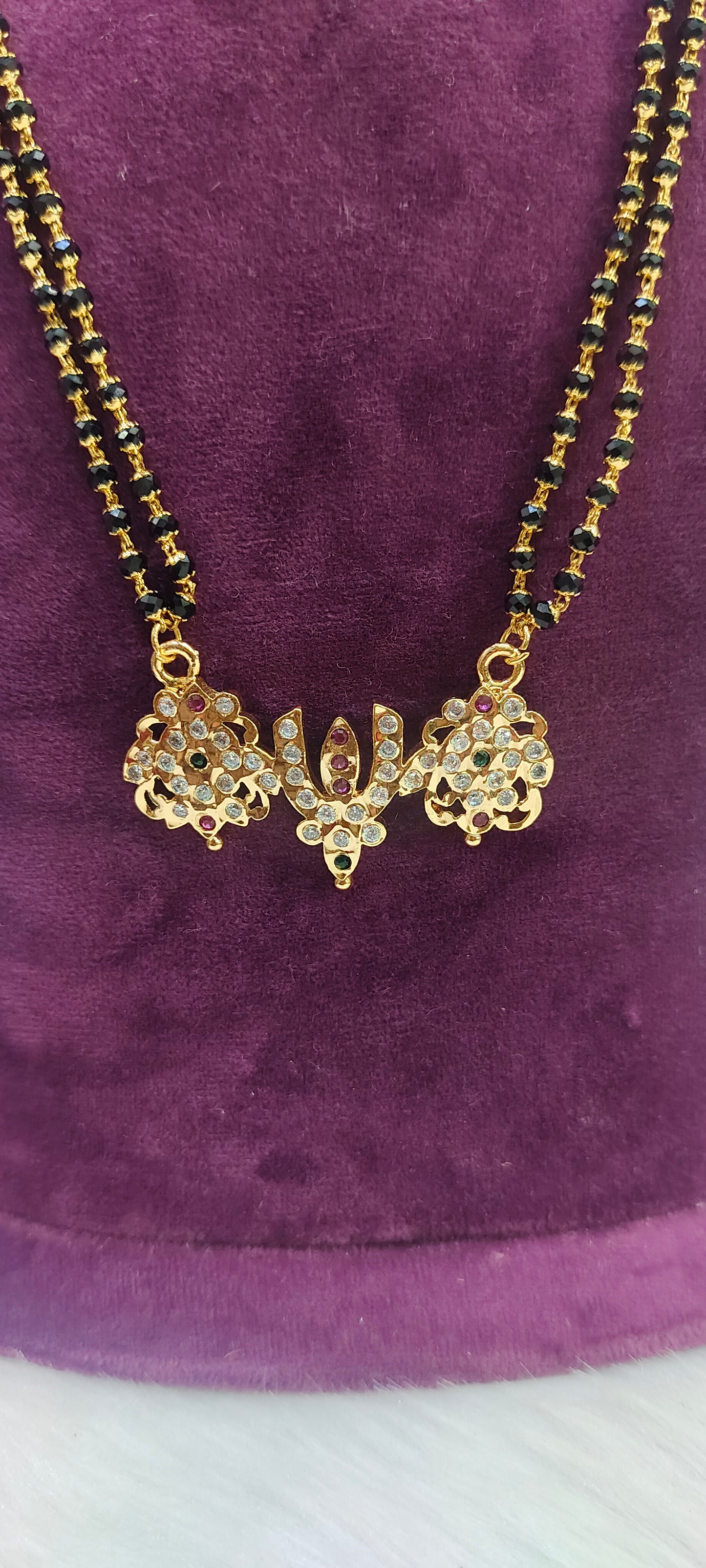 Pure panchaloham pendant with micro black beads with free panchaloham vanki ring