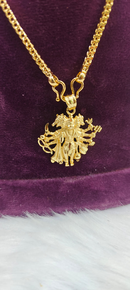 Gold look panchamukhi Hanuman pendant with 18" length chain