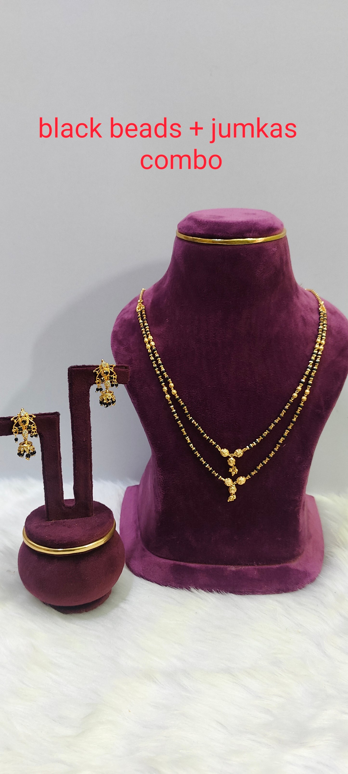 Daily black 2 step beads with cute earrings (combo)
