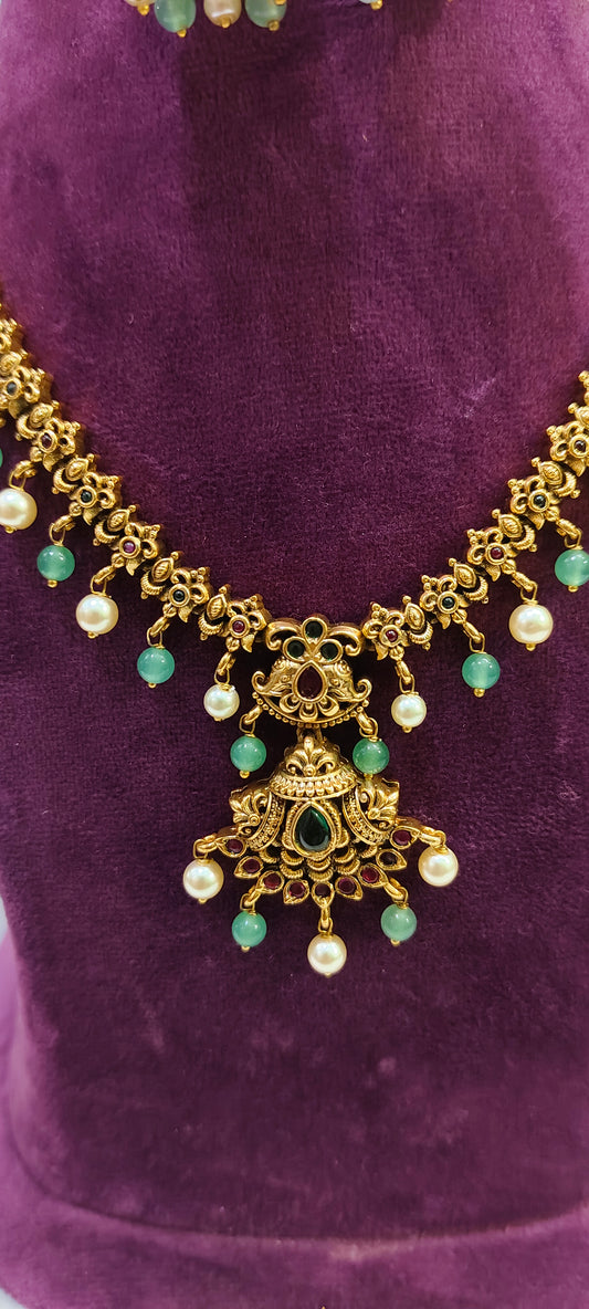 Premium antique nakshi 3d embossed bridel necklace set