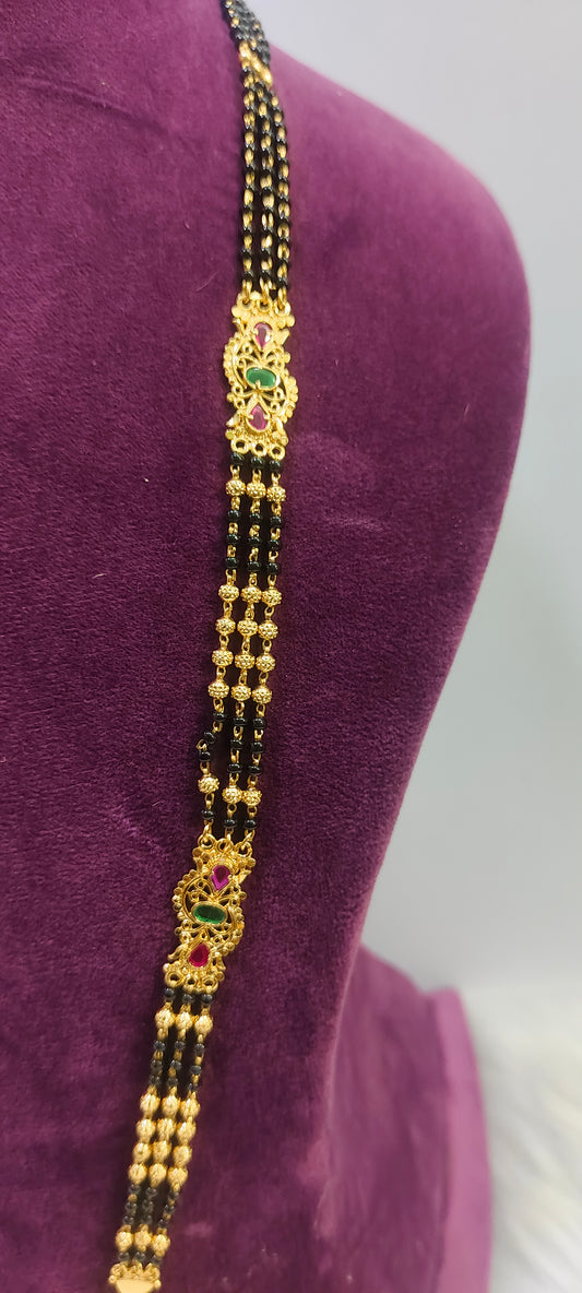Premium gold look 30" length black beads