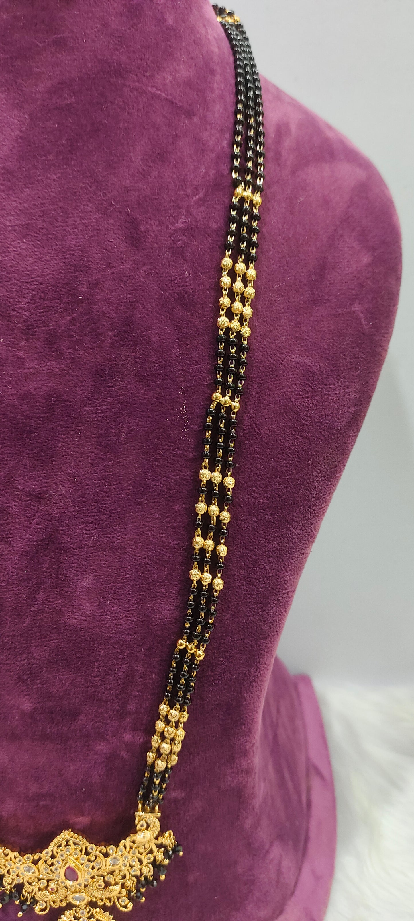 Premium nakshi 3 line 28" length non god motive black beads