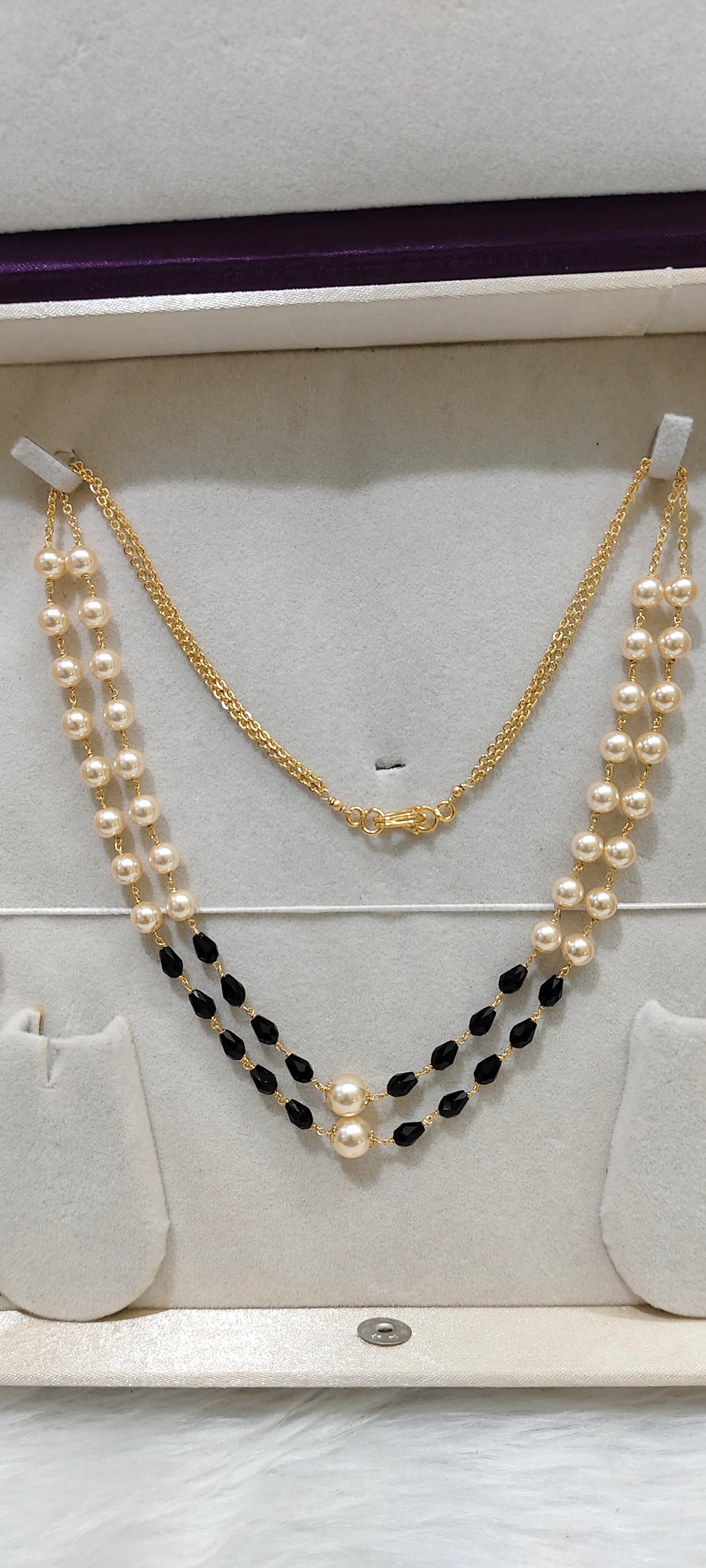 Premium Swarovski pearl with black manulu handmade mala with 18" length