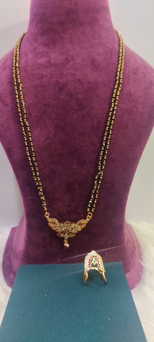 Pure panchaloham pendant with micro black beads with free panchaloham vanki ring