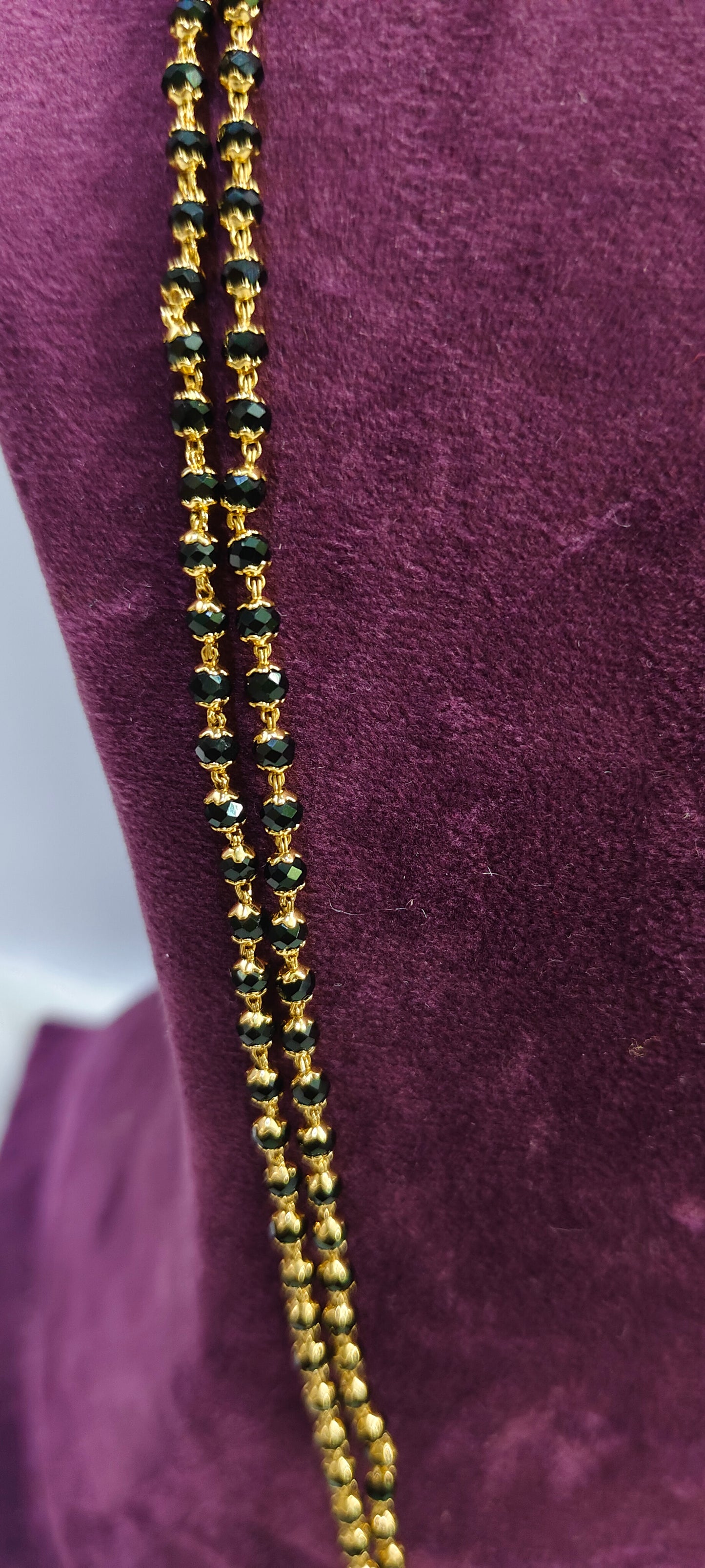 Pure panchaloham pendant with micro30" black beads with panchaloham jumkas combo