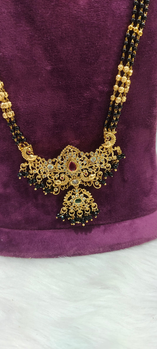 Premium nakshi 3 line 28" length non god motive black beads