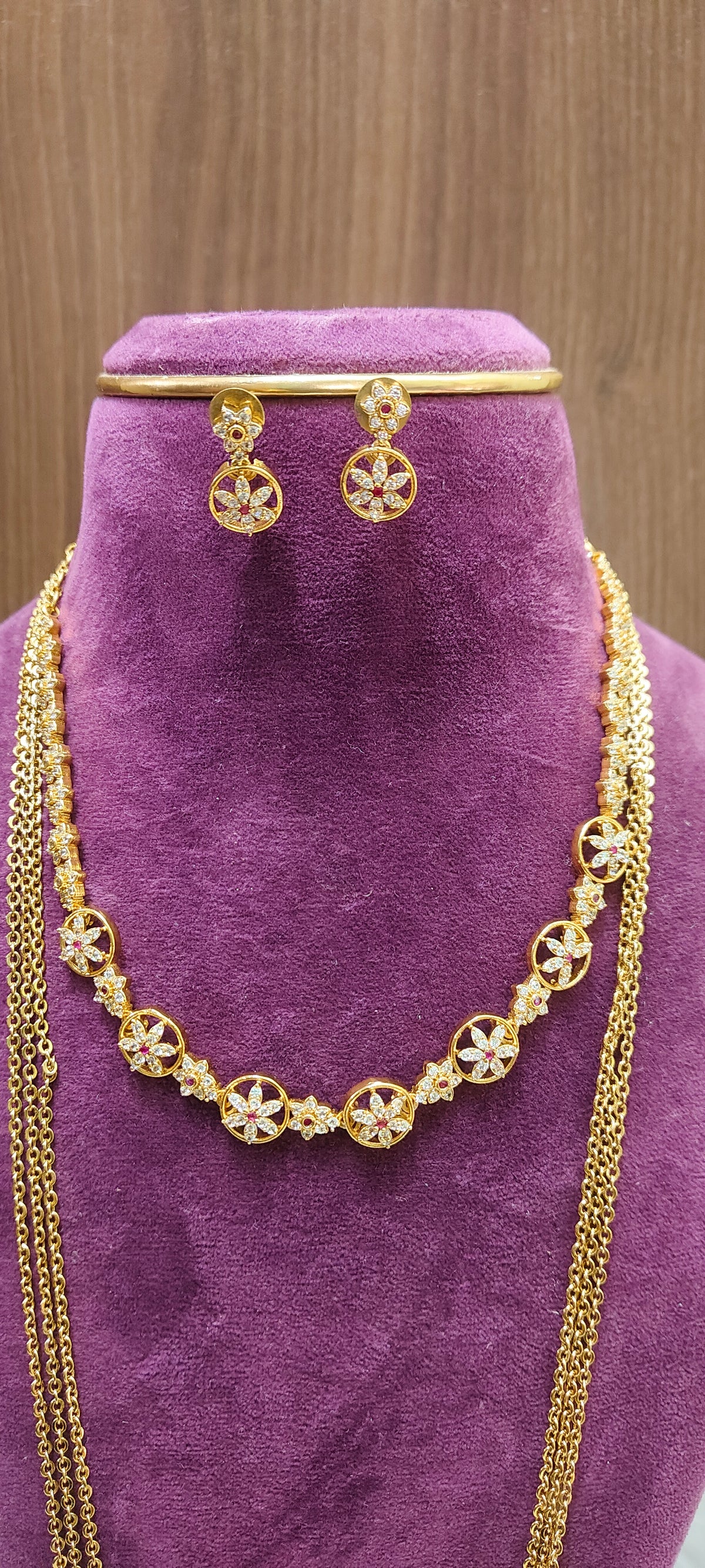 Premium simple necklace set and 30"length 3 line chandraharam combo
