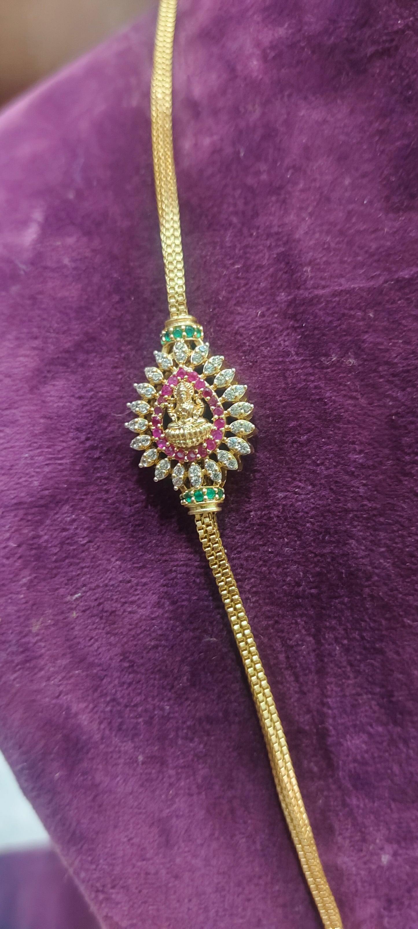 Pure panchaloham unpolished 24" side pendant Lakshmi Devi thali chain