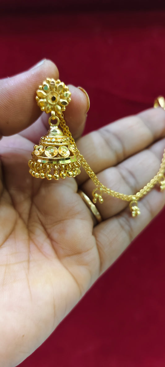 100% gold look jumkas single line earchains and jumkas