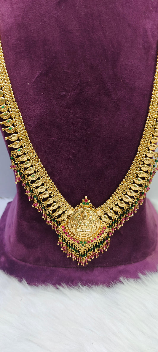 Gold look 30" length long haram with free push back jumkas