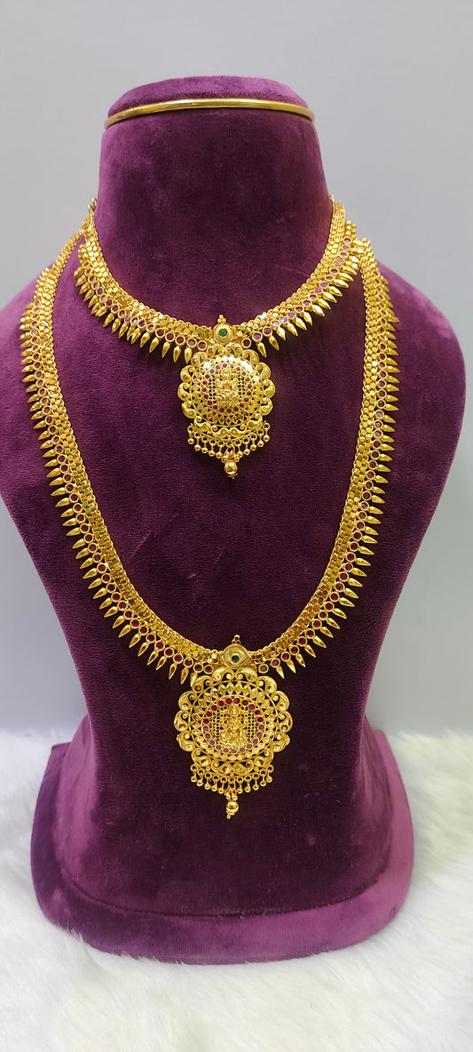 100% gold look necklace and long haram set